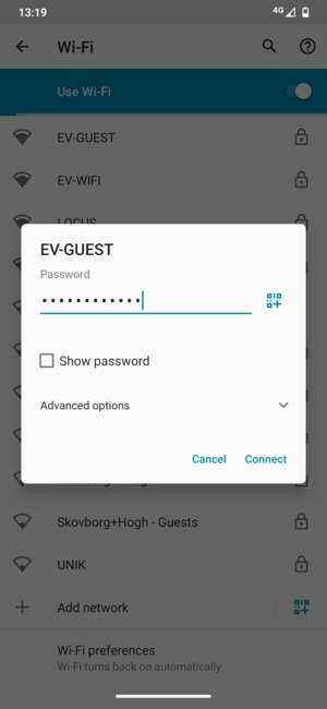 Enter the Wi-Fi password and select Connect