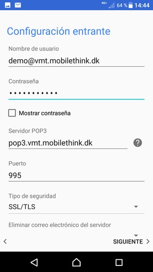 Introduzca Nombre de usuario y la dirección de servidor entrante