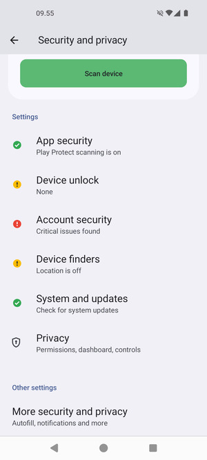 Scroll to and select More security and privacy