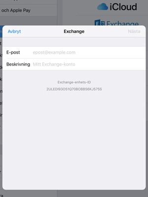 Ange din Exchange-e-postinformation och välj Nästa