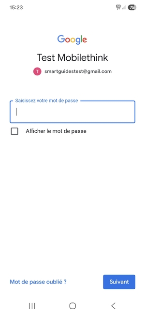 Saisissez votre mot de passe Gmail et sélectionnez Suivant