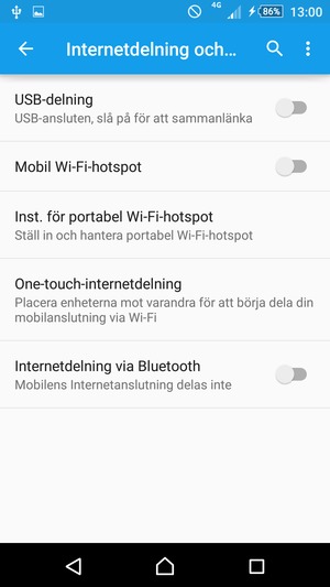 Välj Inst. för portabel Wi-Fi-hotspot