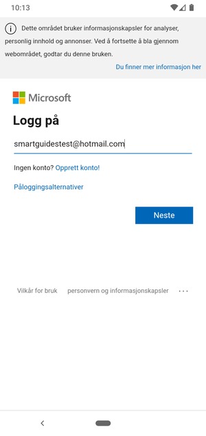 Skriv inn e-postadresse og velg Neste