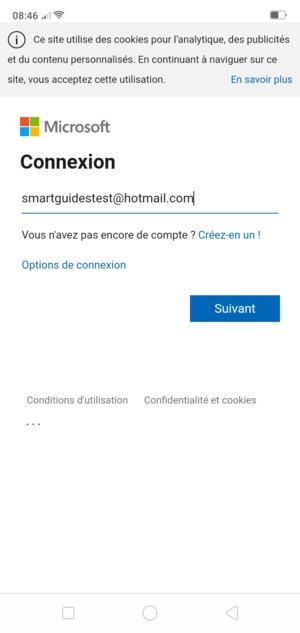 Saisissez votre adresse e-mail et sélectionnez Suivant
