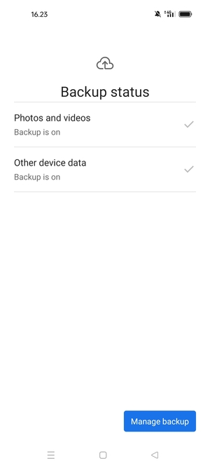 Select Manage backup