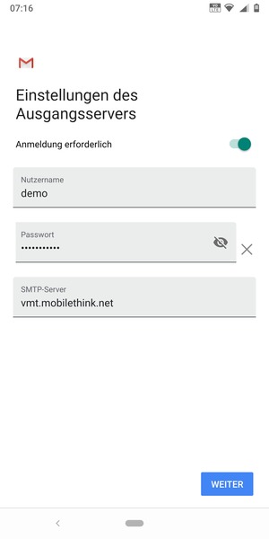 Geben Sie die Server-Adresse für ausgehende Post ein