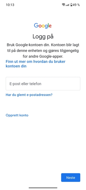 Skriv inn din Gmail-adresse og velg Neste