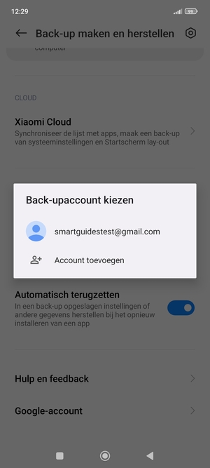 Selecteer uw back-up-account