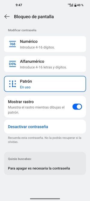 El teléfono ha sido asegurado con un bloqueo de pantalla