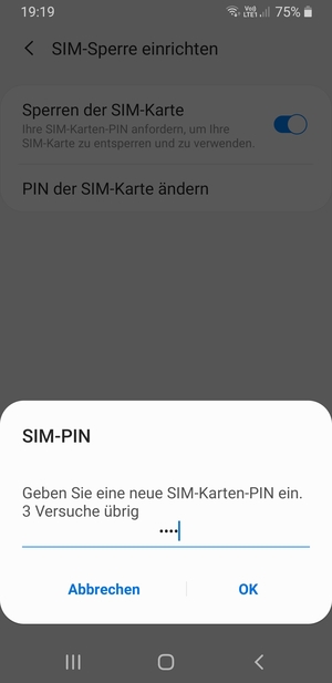 Geben Sie Ihre Neue PIN der SIM-Karte ein und wählen Sie OK