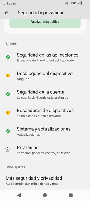 Para cambiar el PIN de la tarjeta SIM, vaya al menú Seguridad y privacidad y desplácese y seleccione Más  seguridad y privacidad