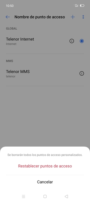 Seleccione Restablecer puntos de acceso