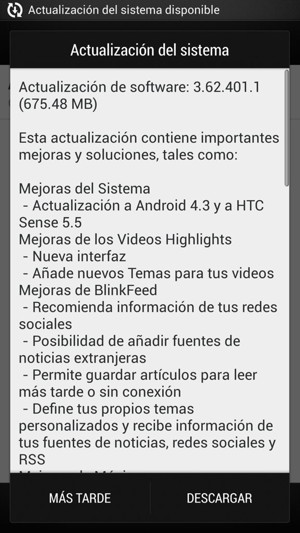 Si el teléfono no está actualizado, verá la siguiente pantalla. Seleccione DESCAGAR.