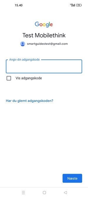 Indtast din adgangskode og vælg Næste