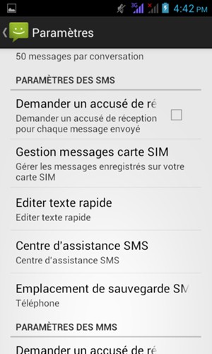 Sélectionnez Centre d'assistance SMS