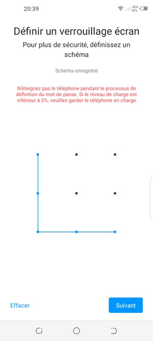 Dessinez un motif de déverrouillage et sélectionnez Suivant