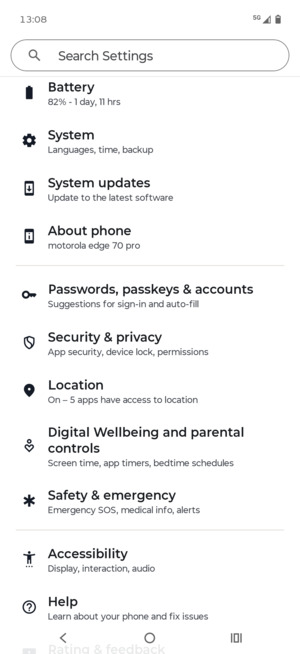 Scroll to and select Passwords, passkeys & accounts