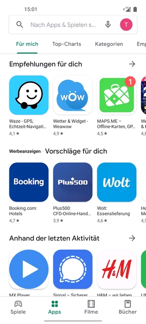 Wählen Sie die Suchleiste