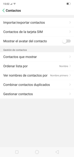 Seleccione Contactos de la tarjeta SIM