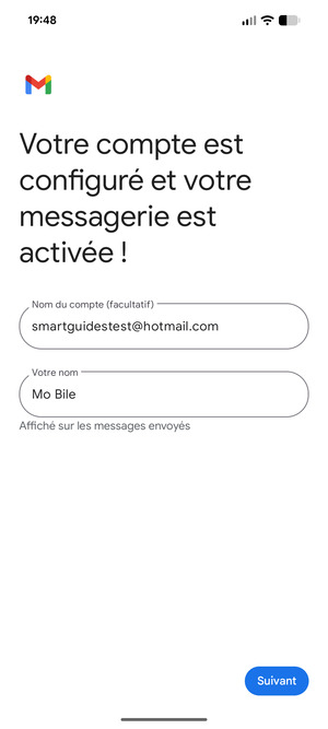 Donnez un nom à votre compte et saisissez votre nom. Sélectionnez Suivant