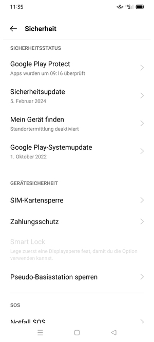 Scrollen Sie und wählen Sie SIM-Kartensperre