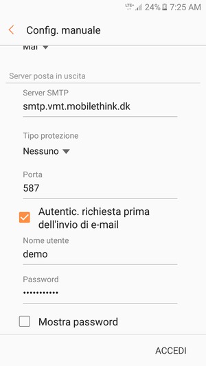 Scorri verso il basso e inserisci l'indirizzo del server di posta in uscita