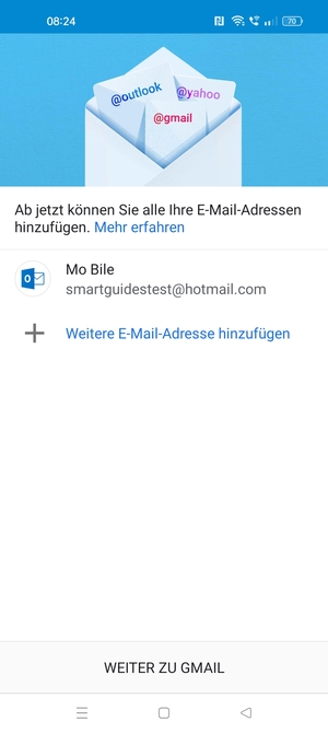Wählen Sie WEITER ZU GMAIL