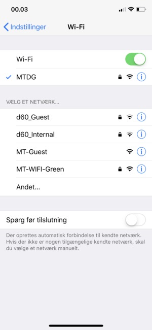 Du er nu tilsluttet Wi-Fi netværket