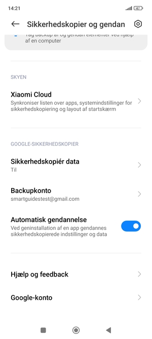 Vælg Backupkonto