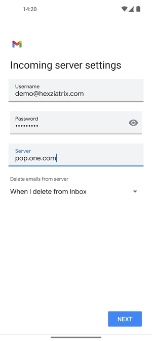 Enter Outgoing server address and select NEXT