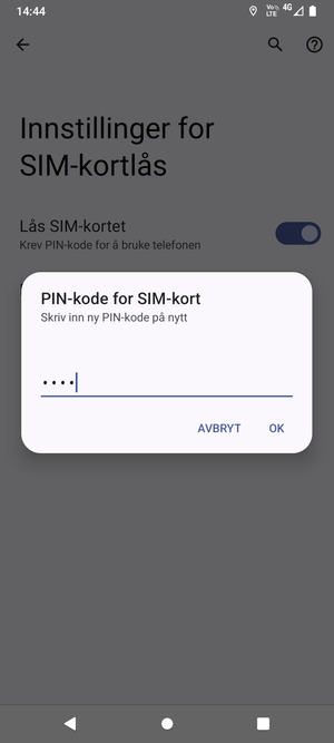 Bekreft din nye PIN-kode for SIM-kort og velg OK