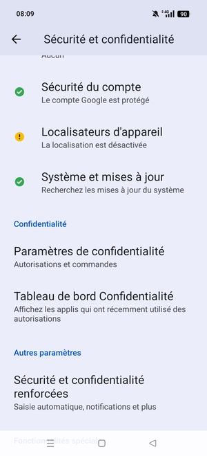 Faites défiler et sélectionnez Sécurité et confidentialité renforcées