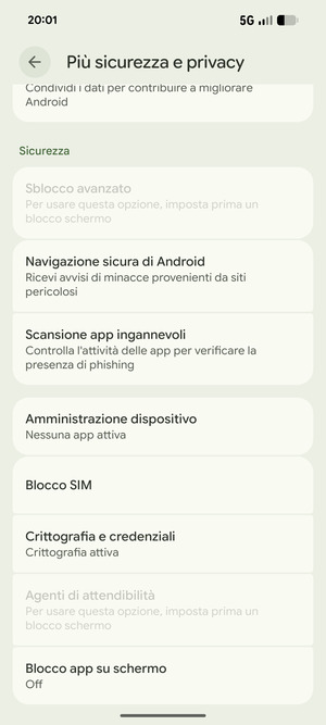 Scorri e seleziona Blocco SIM