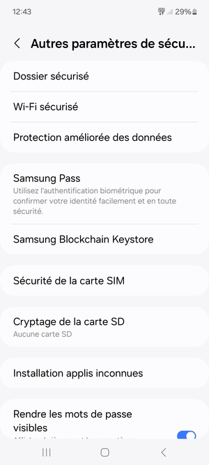 Sélectionnez Sécurité de la carte SIM