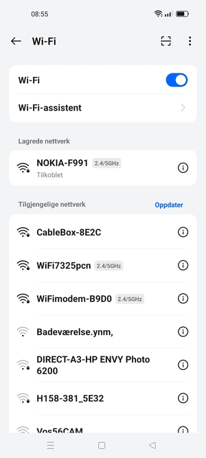 Du er nå koblet til Wi-Fi-nettverket