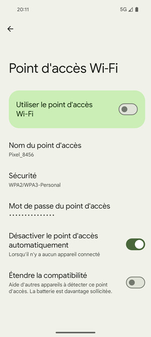 Sélectionnez Mot de passe du point d'accès