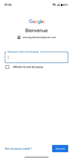 Saisissez votre mot de passe et sélectionnez Suivant