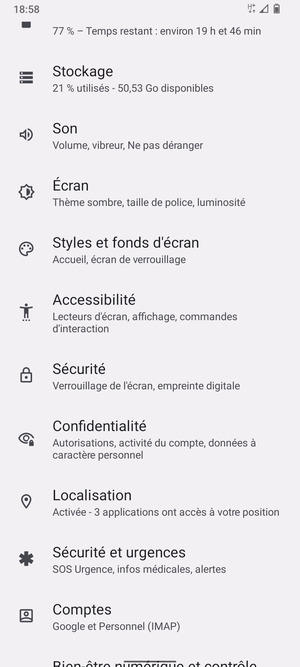 Faites défiler et sélectionnez Sécurité