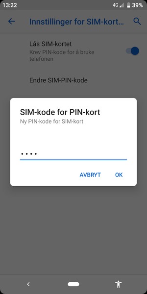 Skriv inn Ny PIN-kode for SIM-kort og velg OK