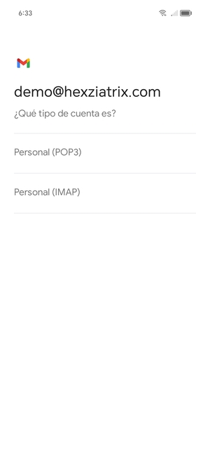 Seleccione Personal (POP3) o Personal (IMAP)