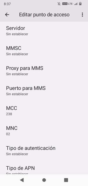 Desplácese hacia abajo e introduzca la información MMS