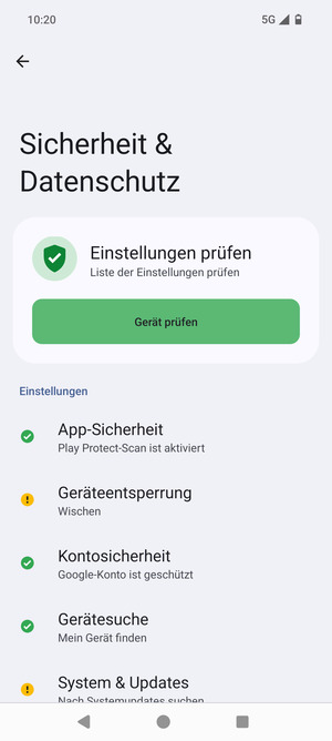 Um Ihre Bildschirmsperre zu aktivieren, gehen Sie zum Sicherheit & Datenschutz Menü und wählen Sie  Geräteentsperrung