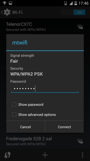 Enter the Wi-Fi password and select Connect