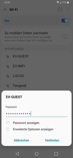 Geben Sie das WLAN-Passwort ein und wählen Sie Verbinden