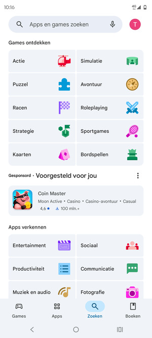 Selecteer de zoekbalk