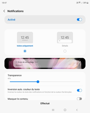 Sélectionnez votre options préférées et sélectionnez Effectué