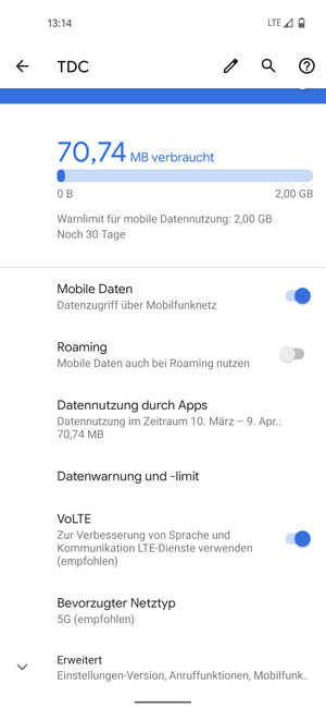 Scrollen Sie und wählen Sie Erweitert