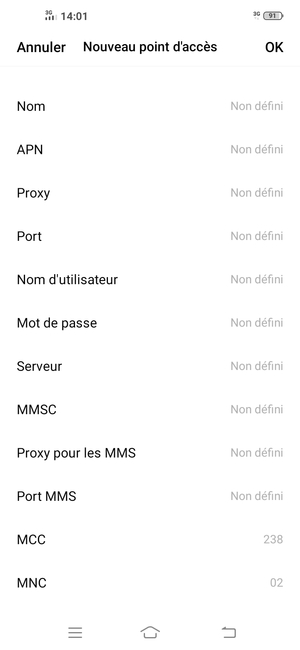 Saisissez les informations Internet