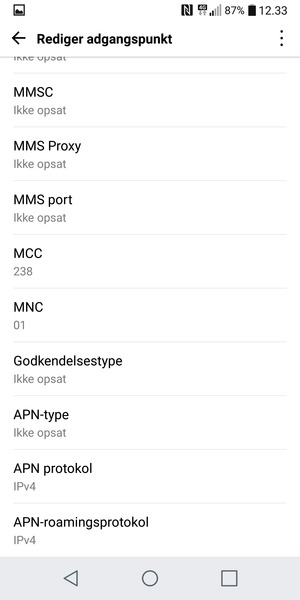 Scroll ned og indtast MMS-oplysninger