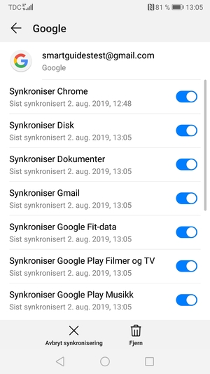 Din informasjon blir synkronisert